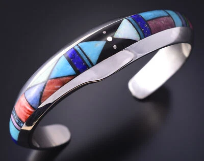 Silver Multistone Navajo Inlay Four Corners Bracelet by Jim Harrison 4C13D