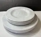 Melamine Dinner Salad Plates Light Wood Grain Grey Tan NEW