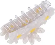 Hair Claw Clip, Rounded Edges Strong Claws Flower Hair Claw Prevent Hair Slip for Party Ceremonies(White Daisy Large)