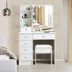 Modern Dressing Table LED Makeup Mirror Stool Set 10 Bulbs Vanity Desk White