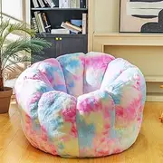 [LINKROMAT] Giant Bean Bag Chair with Filler, Faux Fur Bean Bag Chairs for Adults with Petal Armrest Huge Bean Bag Sofa Chair Cozy Chair for Bedroom, Living Room, Game - Rainbow, X-Large, High Support