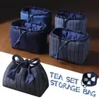 String Denim Organizer Travel Bag Thick Tea Set Cup Teapot Teacup Cloth Bag AU