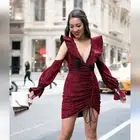 New Self-Portrait Devore Red V-neck Frill Mini Dress in Black Red Velvet Size 4