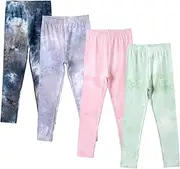 [Chicduo] 4 Pack Girls Printed Leggings Soft Yoga Pants Kids Tie-Dye Leggings