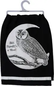 Primitives by Kathy Halloween Owl This Family is a Hoot Black Kitchen Dish Towel