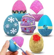 6PCS Easter Basket Stuffers White Eggs Painting Kit-Paintable Flocking Eggs, Doodle Kit for Princess DIY Design, Easter Basket Essentials Decoration Hunts Fillers Gift