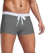[Aosufei] Men's Square Brief Quick Dry Shorts Elastic Waist Slim Swim Trunks Breathable Stretchy Sports Shorts