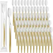 100 Pcs Disposable Travel Toothbrushes, Soft Bristle Tooth Brushes, Gold Pack