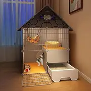 2 Tier Cat Enclosures, Cat Cage Indoor, Cat Playpen, with Litter Box, Iron Mesh, Resin, Cat Playpen Detachable, Cat House, for Kitten Small Animals(Gray,29.5x19.3x42.9in)