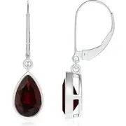 Bezel-Set Pear Garnet Leverback Drop Earrings