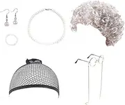 Grandma Wig | Old Lady Costumes Set for Kids & Adults - Granny Wig, Glasses Chain Cords, Faux Pearl Bead Necklace for Halloween Costume