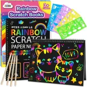Scratch Paper Art-Crafts Gift: 2 Pack Rainbow Notebooks Supplies Toys Easter ...