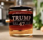 BULLETPROOF TRUMP Drinking Glass. Made in the USA 11oz Glass New MAGA. Benshot