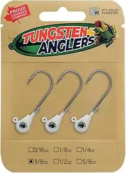 Tungsten 4 Anglers – 97% Pure Tungsten Forward Facing Live Sonar Sleek Bomb Jig Heads | 1/4 3/8 1/2oz. Damiki Rig with Bkk Hooks, 3pcs/Bag for Bass, Walleye, Pike Fishing