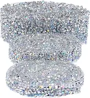 KOCKSHION 3Rolls Rhinestone Trim Sparkle Mesh Self Adhesive Diamond Ribbon for DIY Crafts Wedding Decorations and Present Wrapping Widths Ab Color