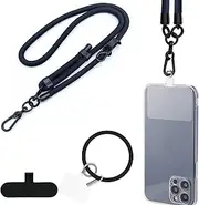 Cell Phone Lanyard,10mm Crossbody Phone Lanyard,Adjustable Phone Lanyard with Wrist Strap,Nylon Phone Lanyards for Around The Neck,Phone Wrist Strap with 2 Phone Spacer (Black)
