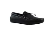 Zasel Anchor Boat Shoes Black Leather Mens Casual Slip On Deck Grip Loafers