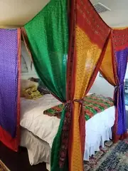 Silk Sari Bed Canopy Four Post Bed Canopy Drapes Vintage fabric Canopy
