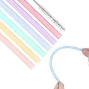 6Pcs Silicone Drinking Straws Replacement Straws - Reusable Silicone Straws BPA Free Extra Long with Cleaning Brushes- 6mm Inner Diameter