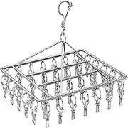 Clothes Drying Rack with 40 Clips,Stainless Steel Laundry Clothesline Hanging Rack, Anti-Wind Drying Clothes Hanger Hook, Drip Hangers Clothes Drying Rack for Underwear Towel Scarves Socks (Silver)