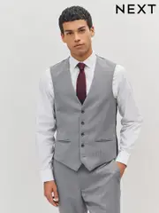 Light Grey Textured Wool Suit: Waistcoat (271399) | $100