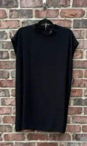 NWT Eileen Fisher Black Silk Georgette Crepe Funnel Neck Top Tunic $318 XL