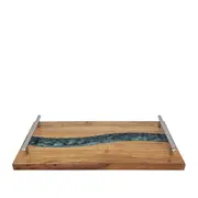 J.Elliot Home Bently 60x28cm Serving Tray w/ Handles Acacia Wood/Resin Evergreen