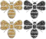 SEWACC 4pcs Bee Rhinestone Appliques Sparkling Iron Decorative Patches for Clothes Bags Shoes Glamorous DIY Crystal Embroidered Embellishments for Versatile Personalization
