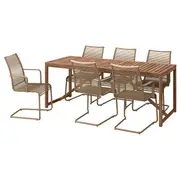 NÄMMARÖ / VÄSMAN table+6 chairs w armrests, outdoor, light brown stained/brown, 200 cm