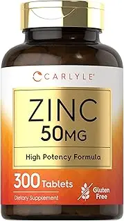 Zinc 50mg | 300 Tablets | Vegetarian, Non-GMO, and Gluten Free Supplement | Zinc Gluconate | High Potency Formula | by Carlyle