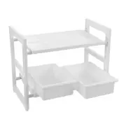 Boxsweden 2 Tier 71cm In-Cupboard Shelf Inc Unit 2 Drawer Storage Home Organiser
