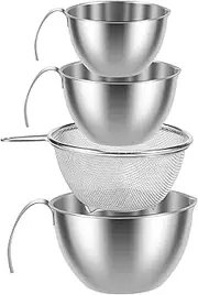 3 Sizes Mixing Bowl Stainless Steel Mixing Bowl Set with Scale Stackable Nesting Bowl with Mesh Strainer Large Capacity Nesting Storage Bowl with Handle Salad Bowls for Food Salad Mixing (Set 02)
