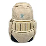 Small Natural Hemp Herringbone Sling Bag Backpack Day Pack, 15 x 9 Inches