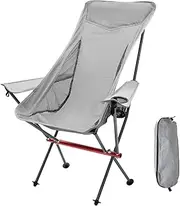 ALSTON Portable Camping Moon Chair Lightweight Aluminium Folding Chair High Back Seat Load up to 150kg with Armrests for Picnic Beach Travelling Garden Grey