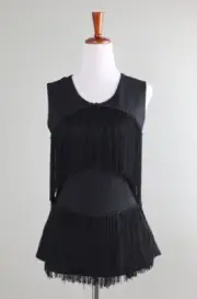 BCBG MAX AZRIA NWT $178 Solid Black Sleeveless Fringe Tank Top Size Medium