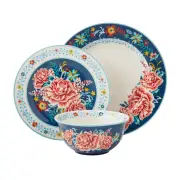 The Pioneer Woman Keepsake Floral 12-Piece Stoneware Dinnerware Set Blue New
