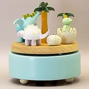 Woodylands Music Box. Dinosaur Paradise. Small World Tune. D.11cm by 13cm Height. Spinning Dinos, Beechwood Material in a Premium Gift Box