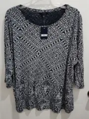 NEW Lucky Brand Women's 3/4 Sleeve Pullover Blouse Top Cotton/Modal Plus Size 3X