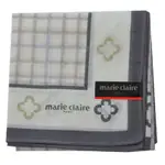 MARIE CLAIRE 日本製100%棉經典格紋字母LOGO圖騰帕巾(白/灰色邊/46CM)