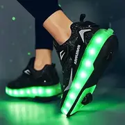 [RDJSHOP] Kids LED Flashing Skating Shoes USB Charging Light Up Luminous Shoes Boys Girls Casual Fashion Retractable Technical Skateboarding with Double Wheels,Black-13LittleKid