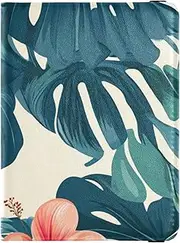 [Amooorous] Tropical Style Green Leaves Red Flower Leather decorative passport holder for travel men Travel Documents Organizer Protector Passport Case Waterproof, Tropical style green leaves red flower, 1 size