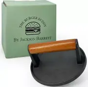 The Burger Buddy by Jackson Barrett | Cast Iron Smash Burger Press with Woode...