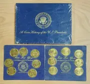 Rare A Coin History Of The US Presidents Readers Digest, Book & 19 Coins, Brass