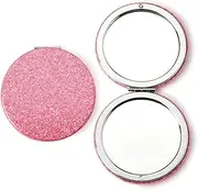 Mini Compact Mirror Pink Small Mirror for Purse Pocket Mirror for Women Girls Compact 1x/2x Magnifying Mirror with PU Leather Mirrors for Womens Girls Portable Hand Mirror Pink