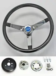 67-68 Chevelle Nova Impala 14 3/4" vintage black chrome steering wheel blue cap