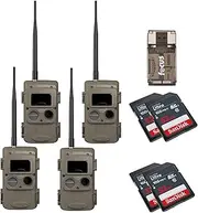 Cuddeback CuddeLink Wireless Trail Camera 3rd Gen Sensor, Low-Glow IR LED Camera with Antenna Bundle with 32 GB Memory Card, and USB Card Reader (4-Pack)
