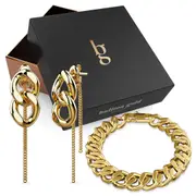 Boxed Gilded Chain Earrings and Bracelet Set