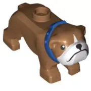 Lego Medium Nougat Bulldog Black Eyes Nose & Mouth White Muzzle & Blue Collar