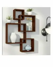 Wooden Wall Shelf (Set Of 4), Intersect Wooden Shelf Shelves Wall Decor (Brown)