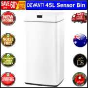 Devanti 45L Sensor Bin Kitchen Cleaning Housekeeping Rubbish Bin Steel White